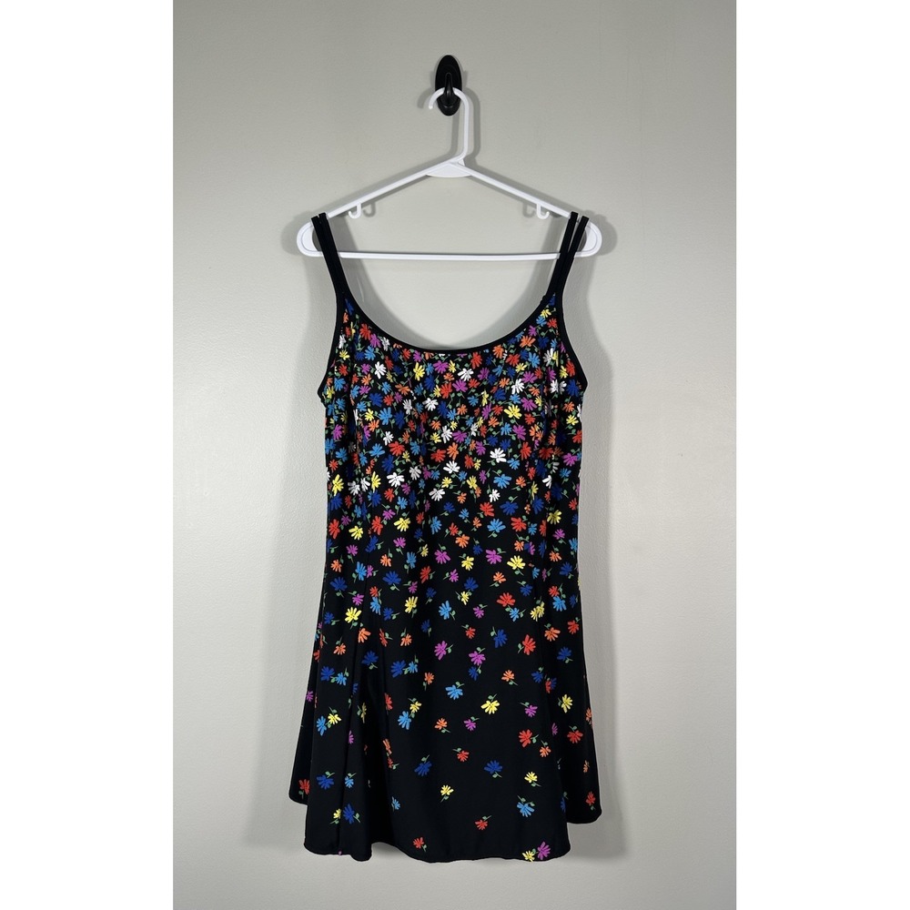 Great Lengths Longitude Swimsuit Womens 18 Black Floral One Piece Dress Beach